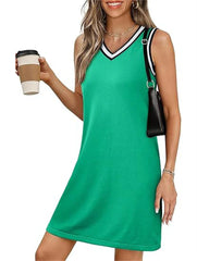 Women's Contrast Trim Sleeveless A-Line Dress