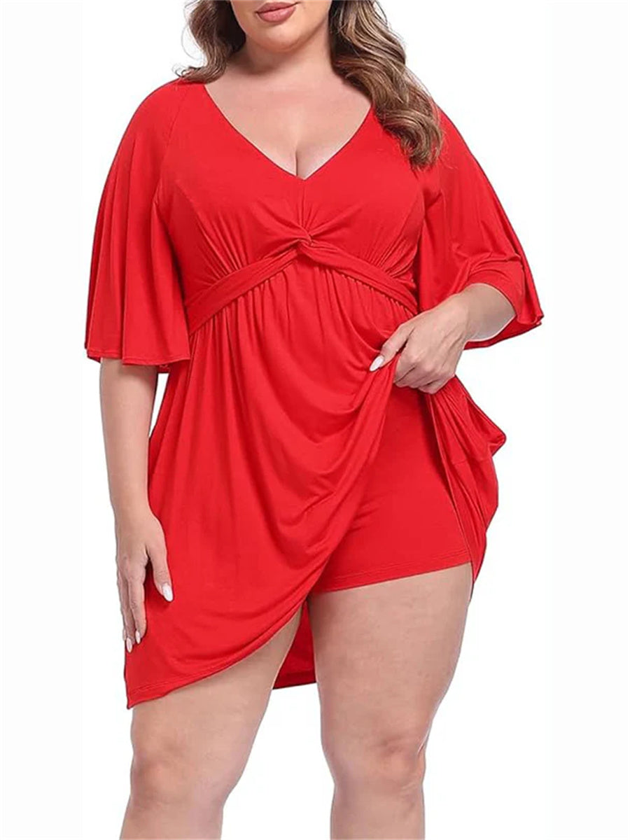 Women's Deep V Neck Twist Knot Front Plus Size Dress
