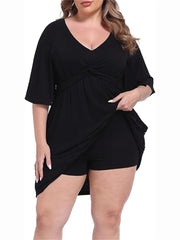 Women's Deep V Neck Twist Knot Front Plus Size Dress