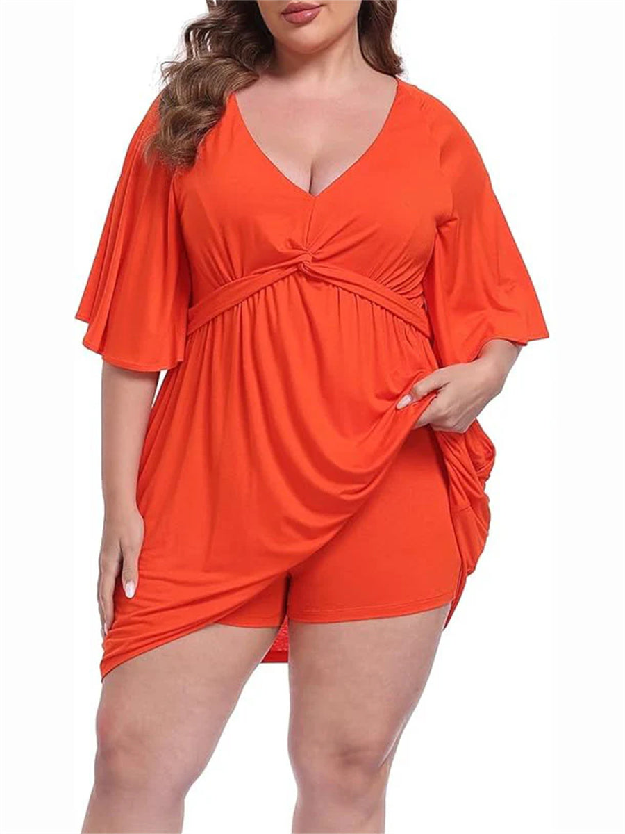 Women's Deep V Neck Twist Knot Front Plus Size Dress