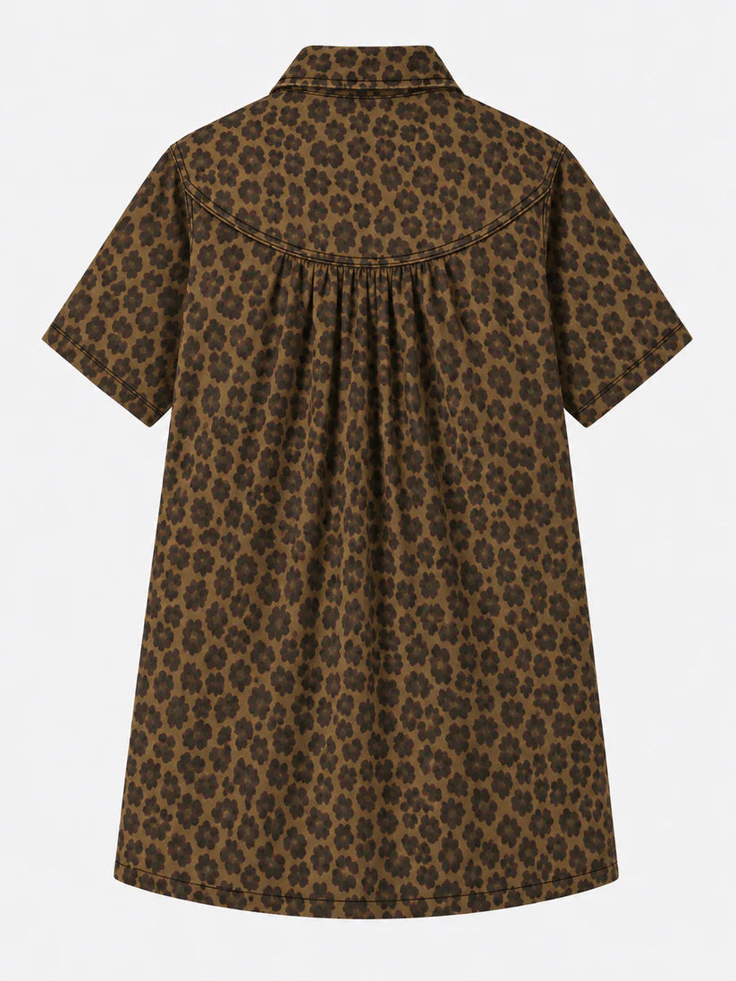 Women's Leopard Print Half-Button Down Tunic Dress with Pocket