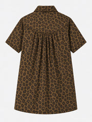 Women's Leopard Print Half-Button Down Tunic Dress with Pocket