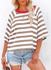 Women's Cute Round Neck Striped Short Sleeve Casual Top