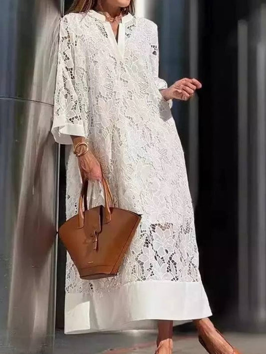 Women's Lace V-Neck Loose Maxi Dress