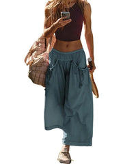 Women's Loose Wide Leg Track Pants With Drawstring Pockets
