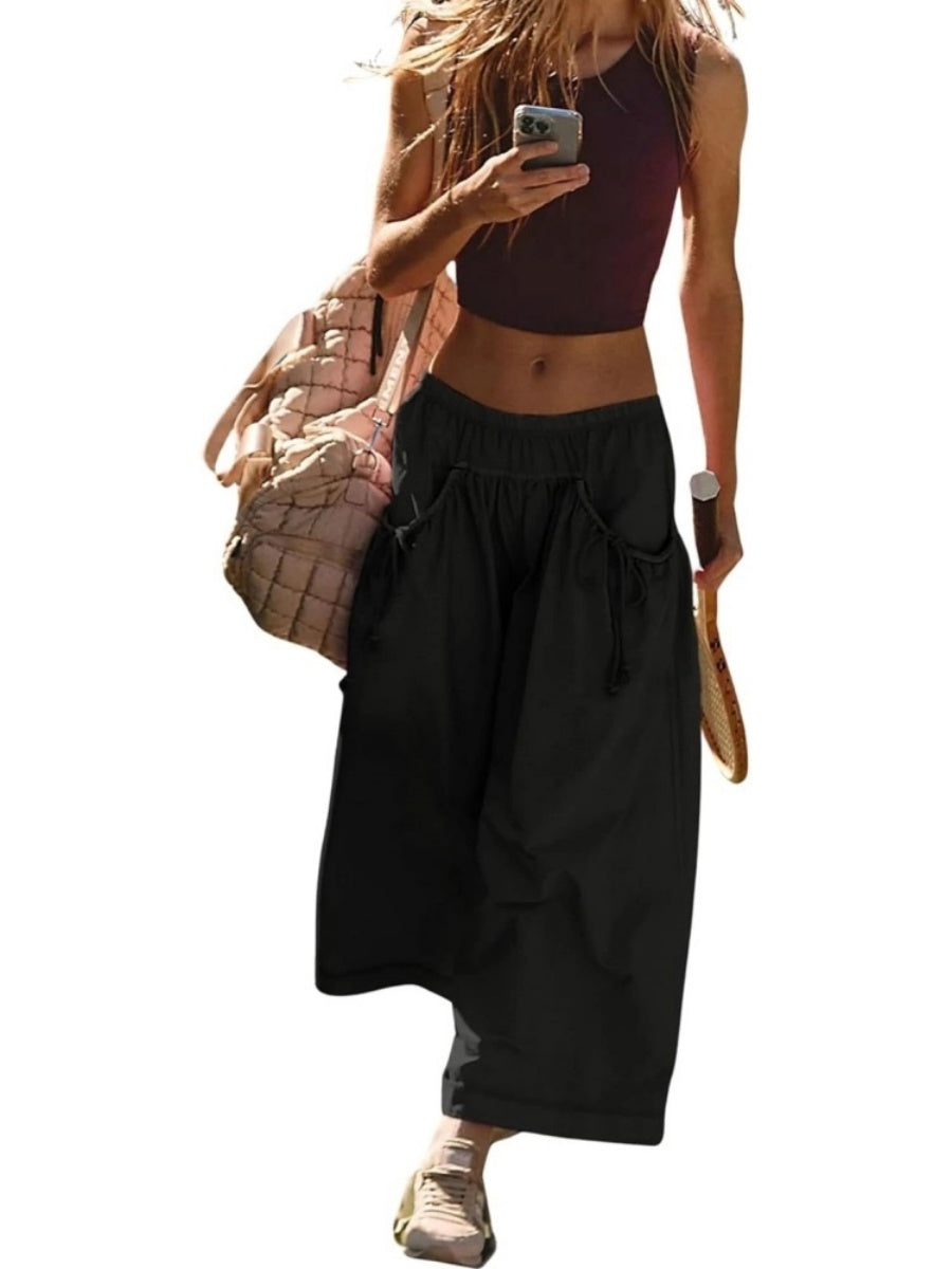 Women's Loose Wide Leg Track Pants With Drawstring Pockets