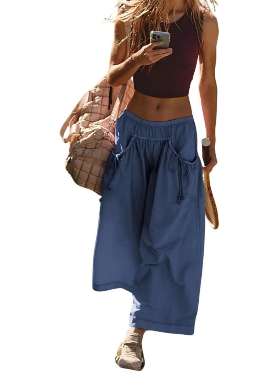 Women's Loose Wide Leg Track Pants With Drawstring Pockets