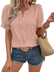 Women's Casual Spring Summer V Neck Puff Sleeve Blouses