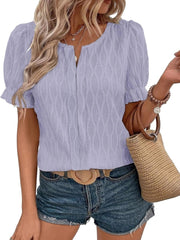 Women's Casual Spring Summer V Neck Puff Sleeve Blouses