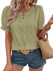 Women's Casual Spring Summer V Neck Puff Sleeve Blouses