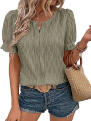 Women's Casual Spring Summer V Neck Puff Sleeve Blouses