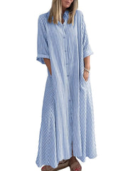 Women's Striped Button Front Shirt Maxi Dress