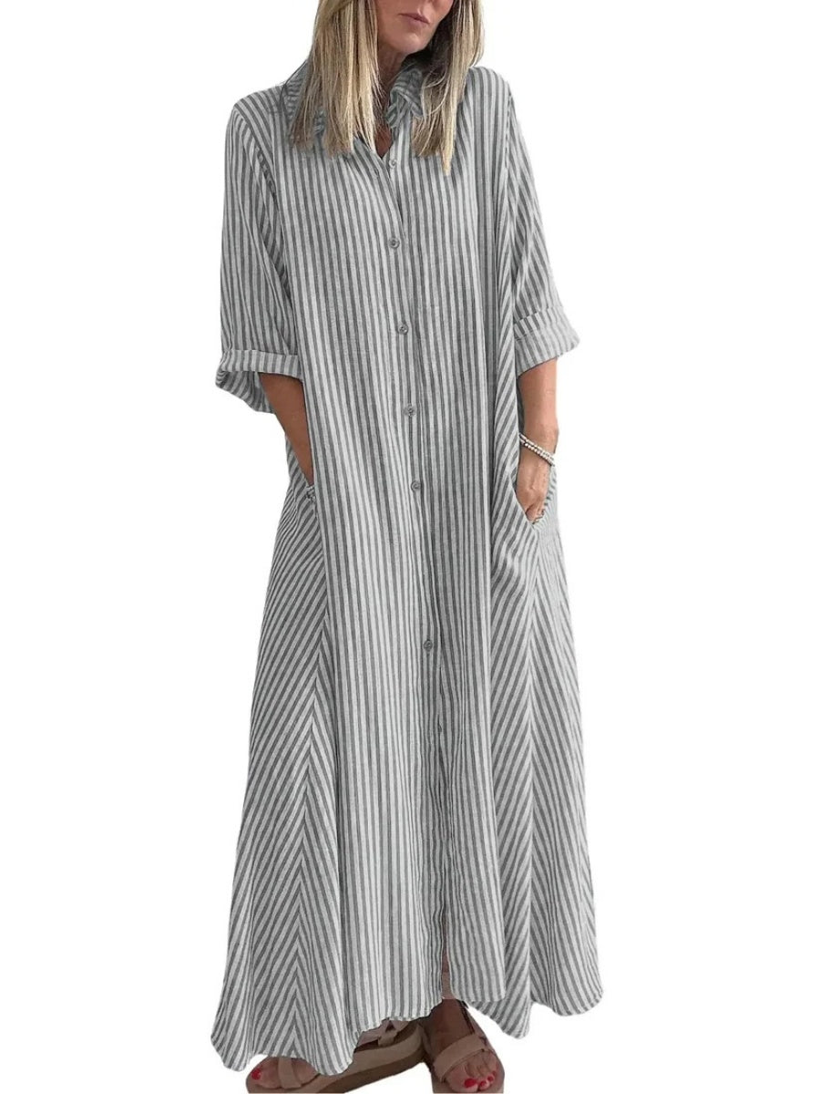 Women's Striped Button Front Shirt Maxi Dress