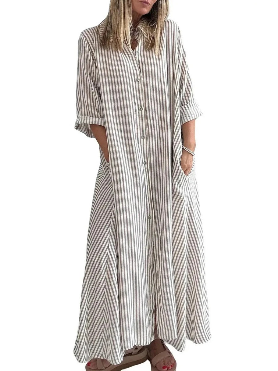 Women's Striped Button Front Shirt Maxi Dress