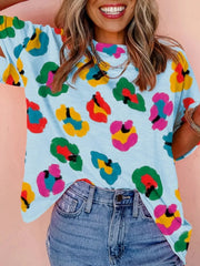 Women's Colorful Leopard Print Short Sleeve T-Shirt