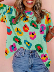 Women's Colorful Leopard Print Short Sleeve T-Shirt
