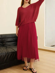 Women's Hollow-Out Top & Sleeveless Mesh Dress 2-Piece Set