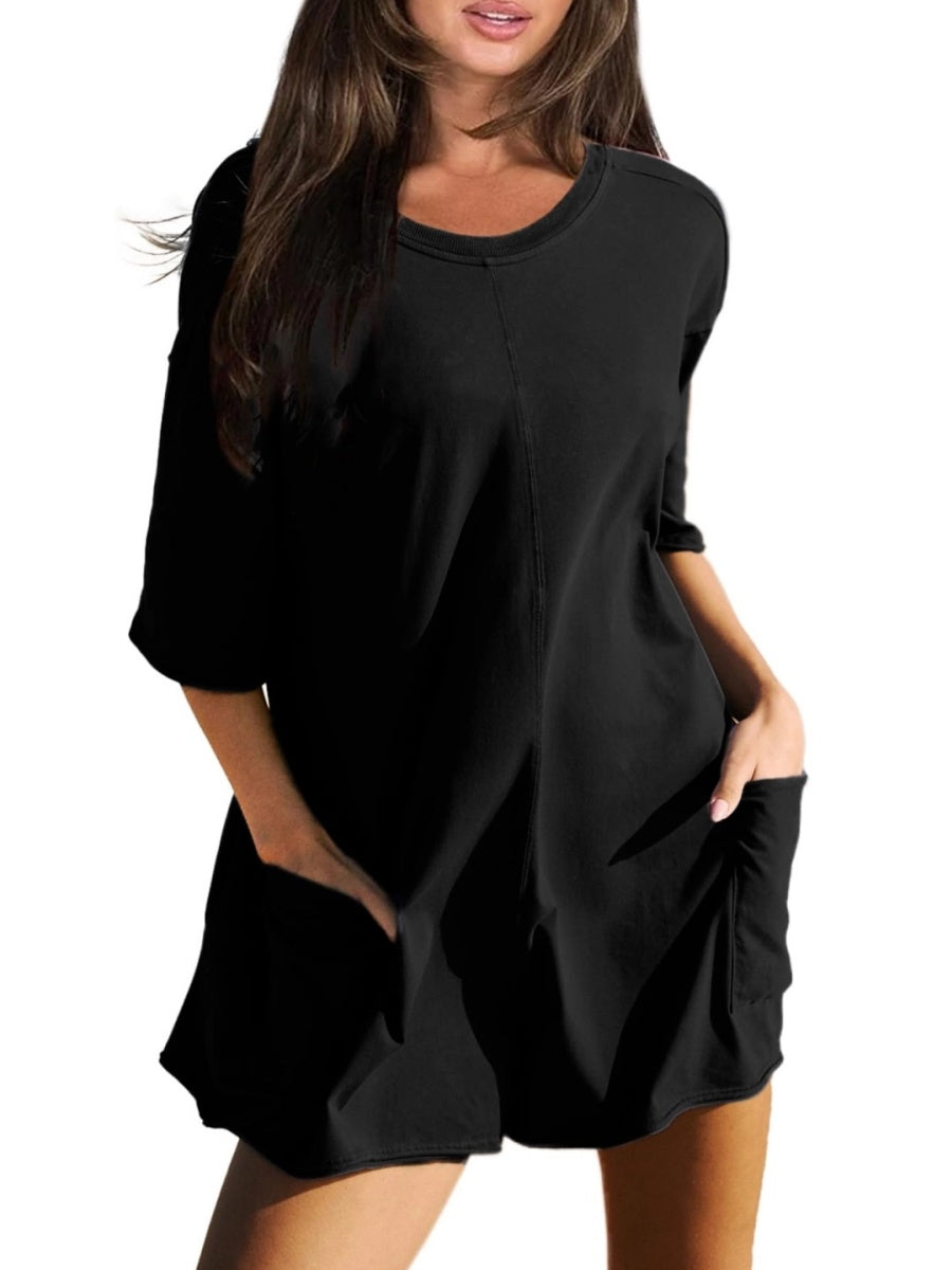 Women's Back V Neck Half Sleeve Jumpsuit