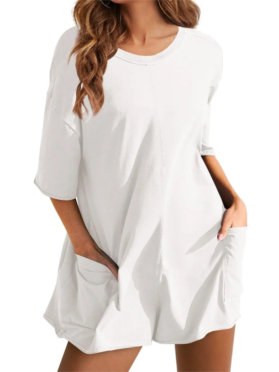 Women's Back V Neck Half Sleeve Jumpsuit