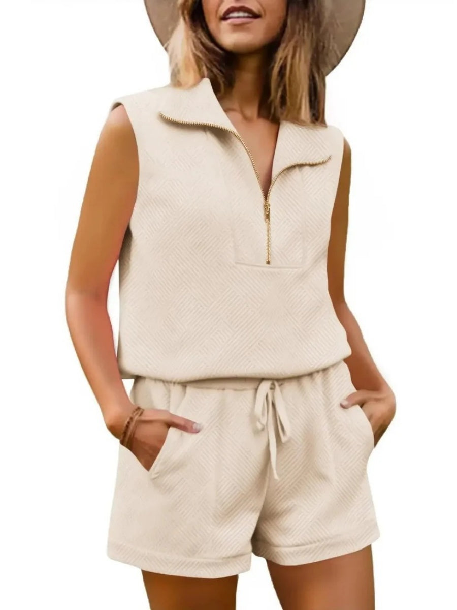 Women's Textured Casual Sleeveless Short Set