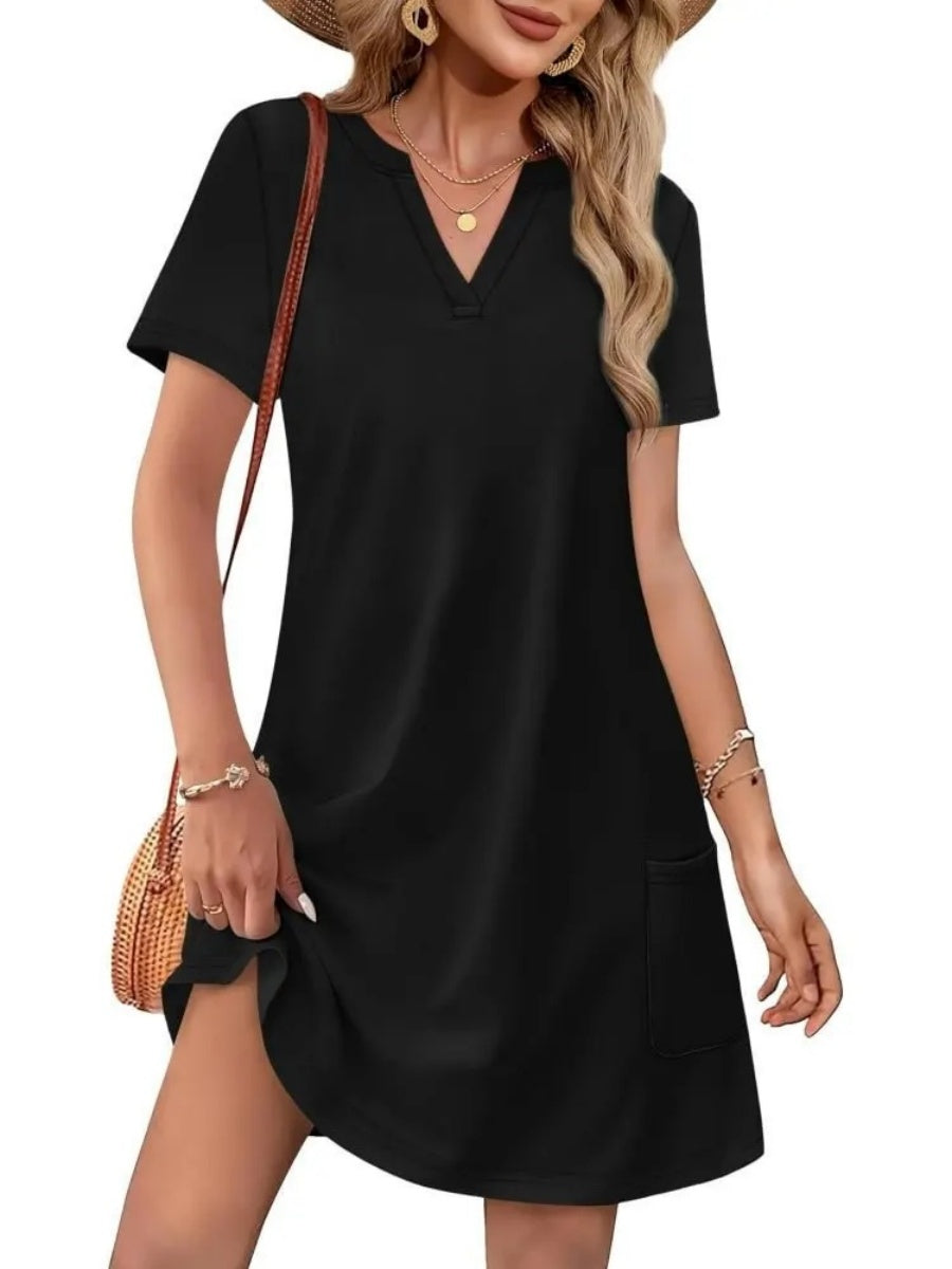 Women's Printed V Neck Short Sleeve Mini Dress With Pockets