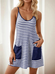 Women's Striped Spaghetti Strap Dress with Built-in Shorts