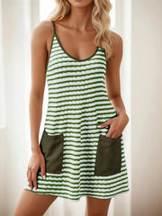 Women's Striped Spaghetti Strap Dress with Built-in Shorts