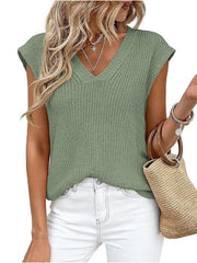 Women's V-Neck Knit Cap Sleeve Sweater Vest