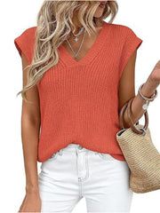 Women's V-Neck Knit Cap Sleeve Sweater Vest