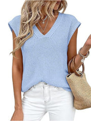 Women's V-Neck Knit Cap Sleeve Sweater Vest