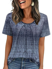 Women's Summer Pleated Neck Short Sleeve Loose Casual Blouse