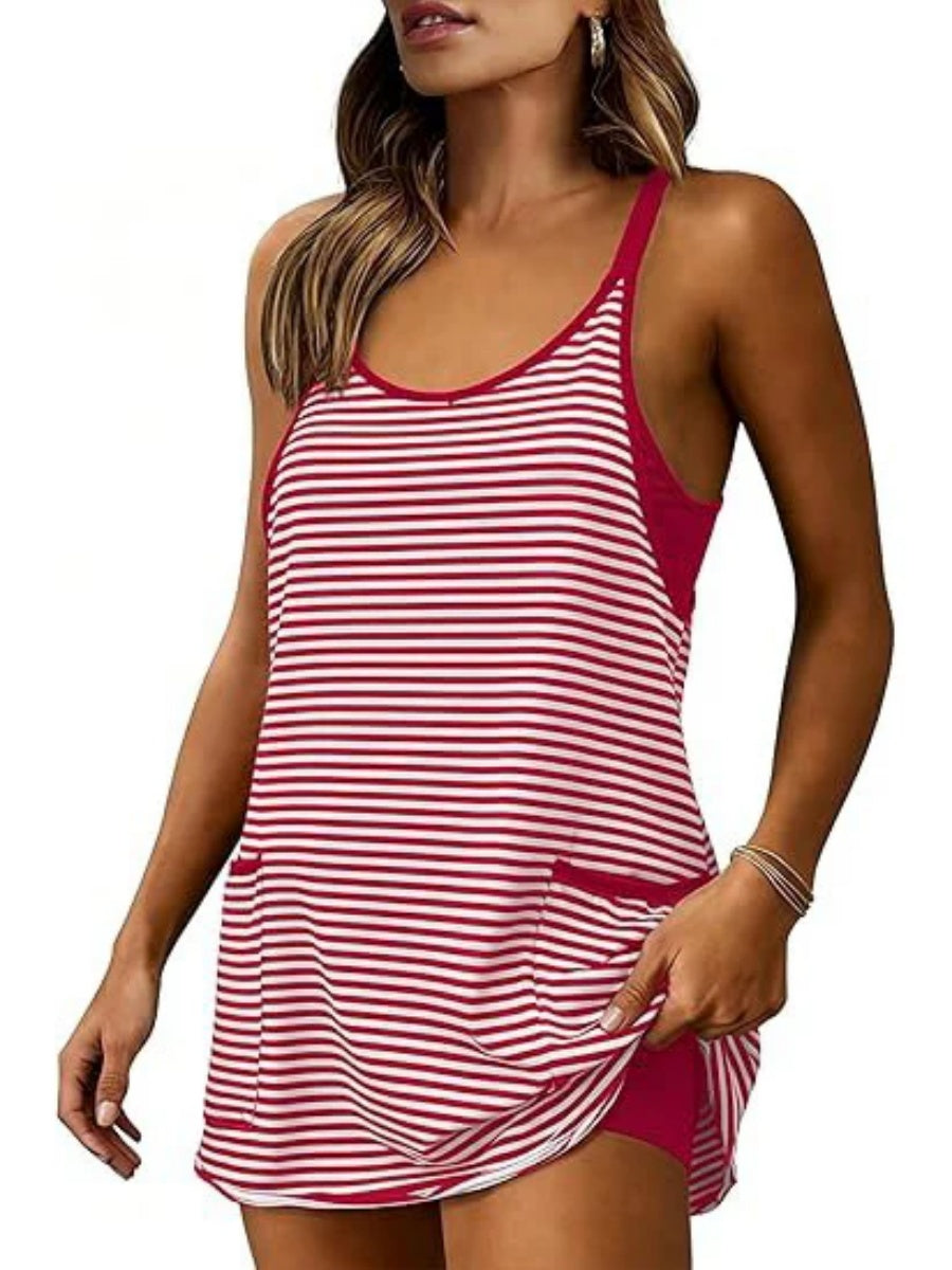 Women's Striped Athletic Dress with Built-in Shorts