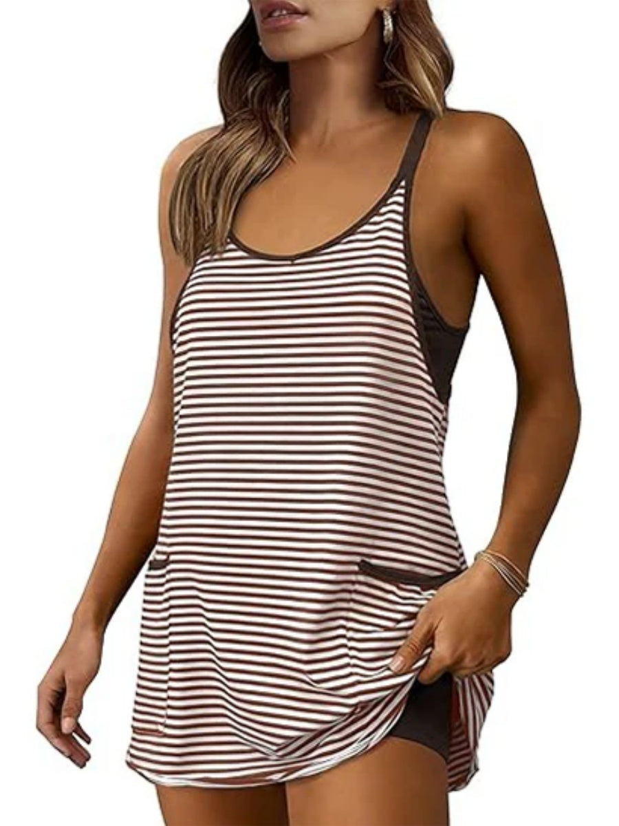 Women's Striped Athletic Dress with Built-in Shorts