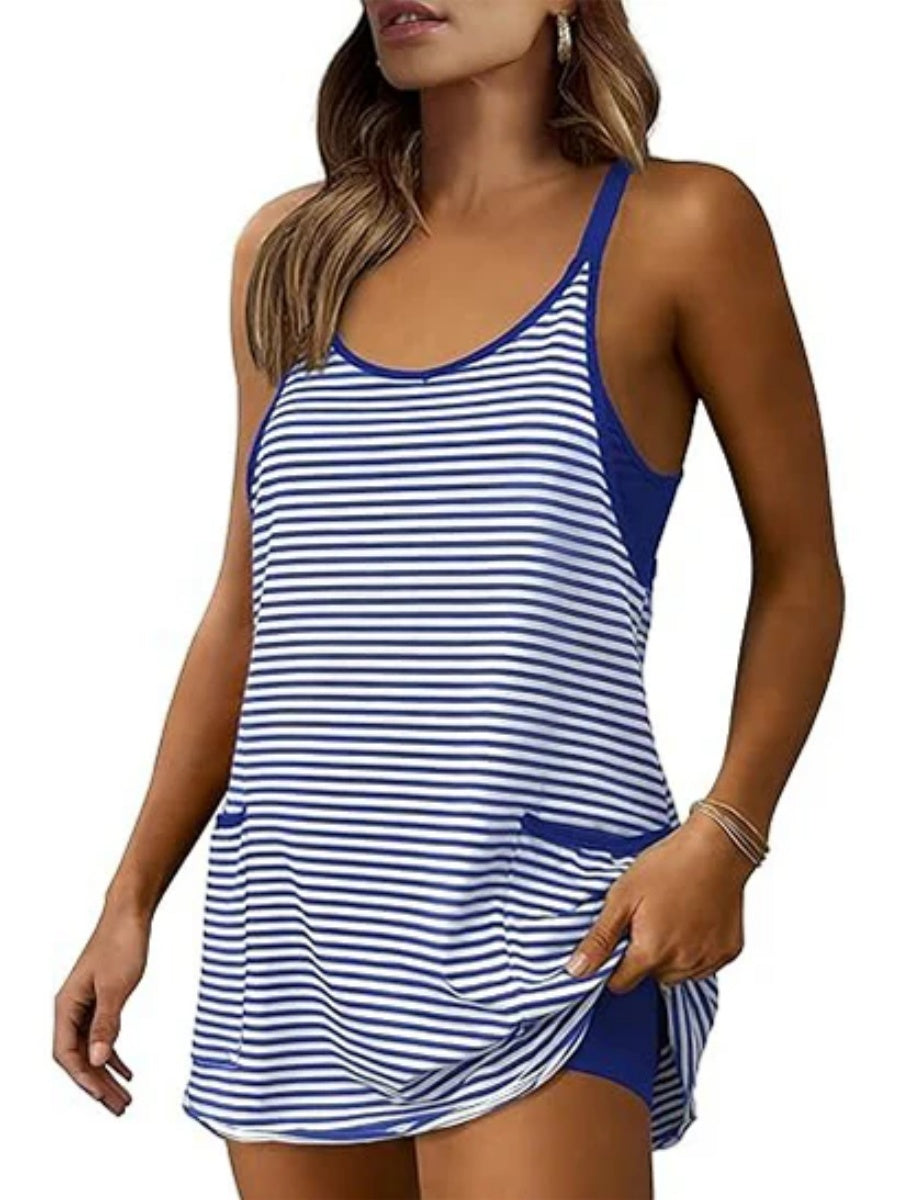 Women's Striped Athletic Dress with Built-in Shorts