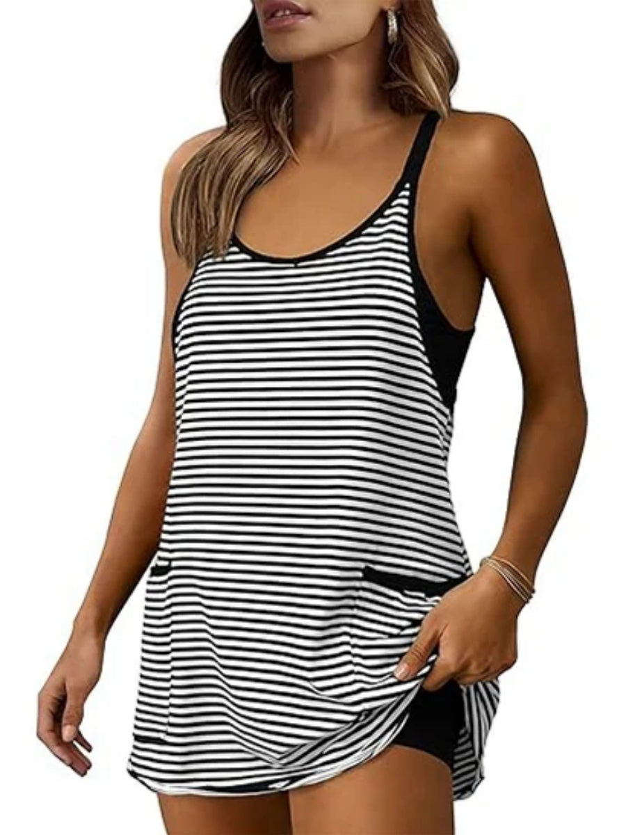 Women's Striped Athletic Dress with Built-in Shorts