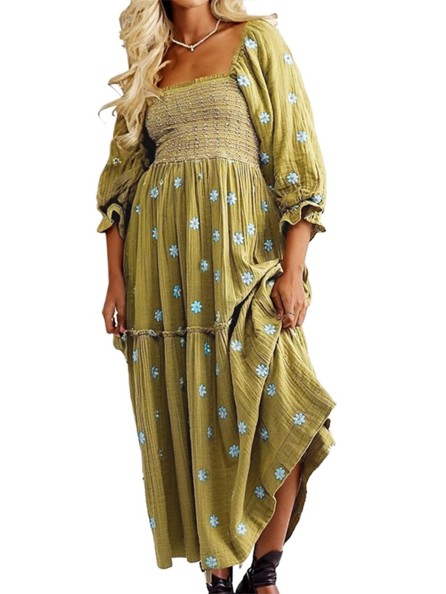 Women's Casual Embroidered Maxi Dress