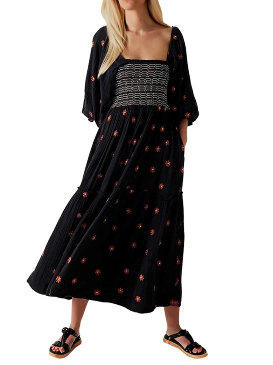 Women's Casual Embroidered Maxi Dress