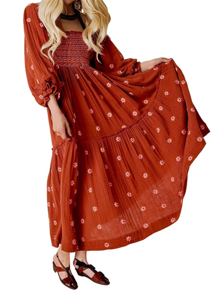 Women's Casual Embroidered Maxi Dress