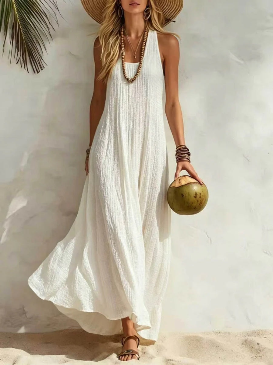 Women's Cotton Linen Loose Beach Maxi Dress