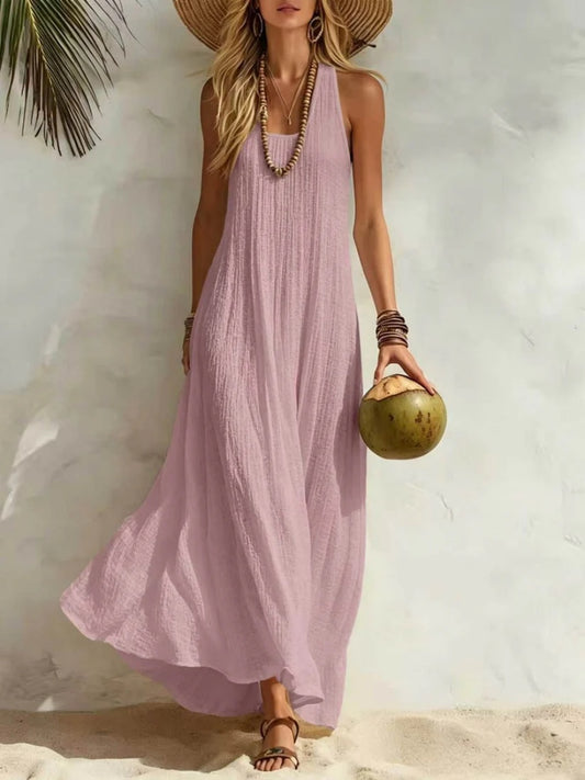 Women's Cotton Linen Loose Beach Maxi Dress