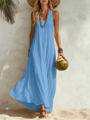 Women's Cotton Linen Loose Beach Maxi Dress