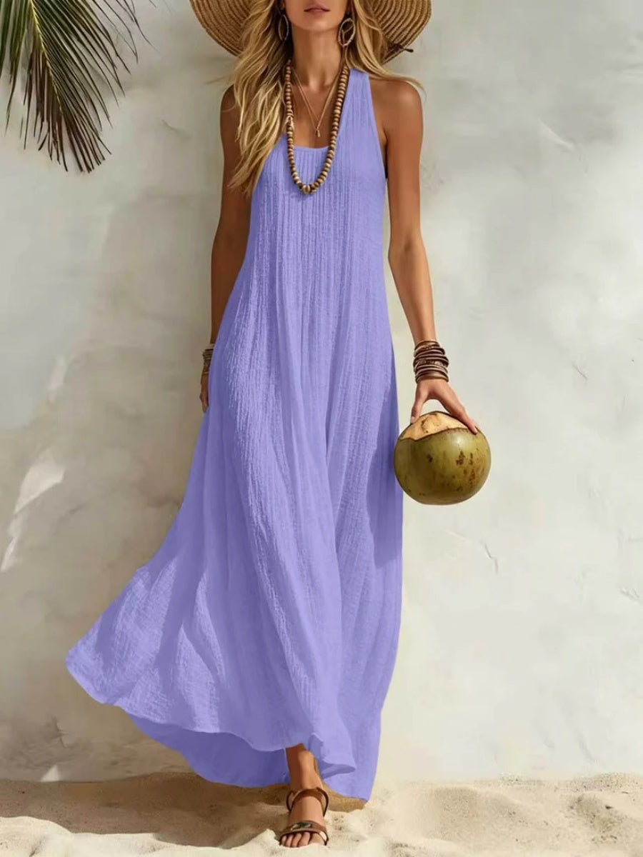 Women's Cotton Linen Loose Beach Maxi Dress