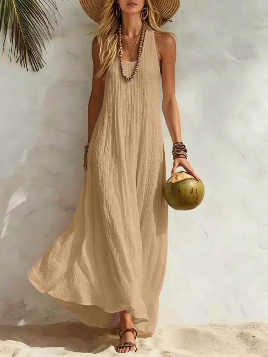 Women's Cotton Linen Loose Beach Maxi Dress
