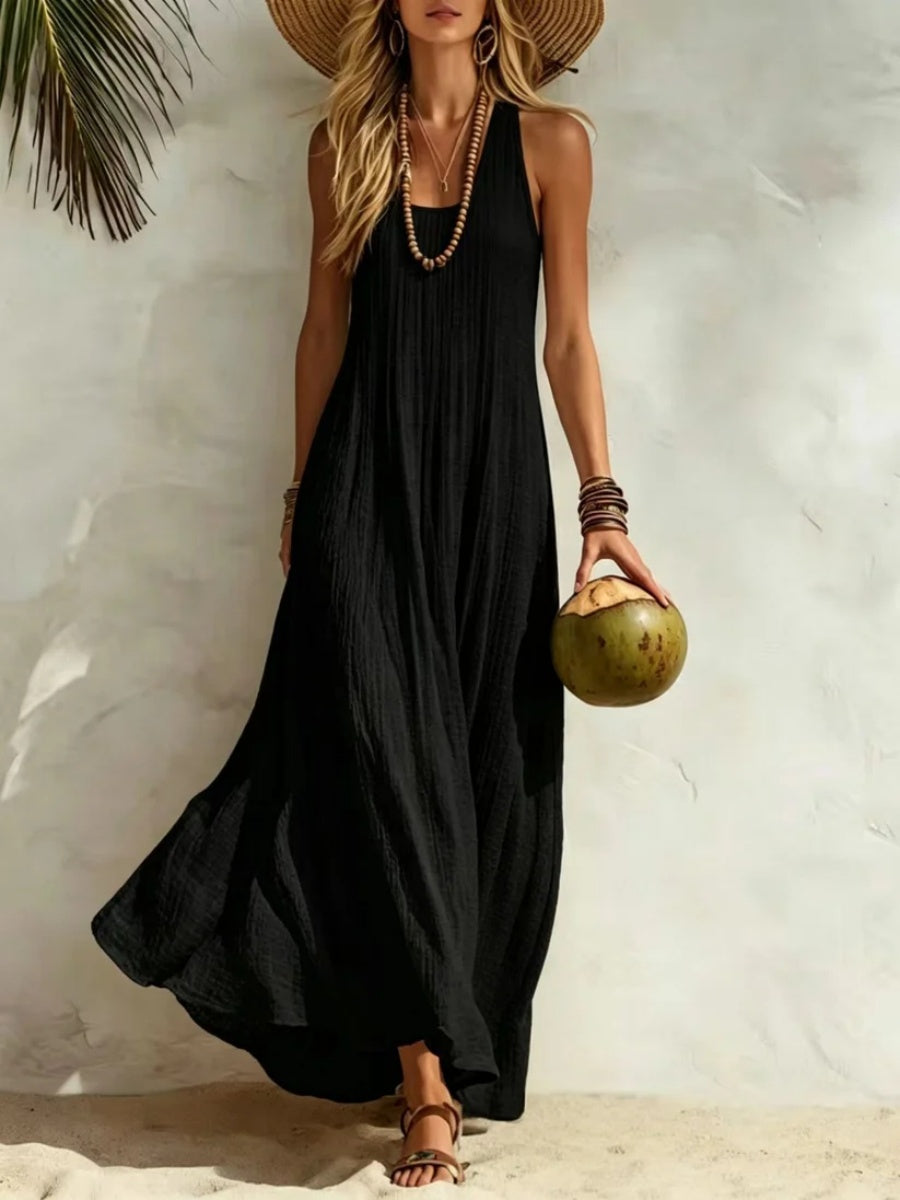 Women's Cotton Linen Loose Beach Maxi Dress