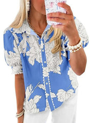 Women's Puff Sleeve Floral Print Button Down Shirts