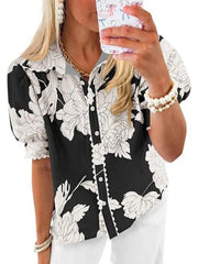 Women's Puff Sleeve Floral Print Button Down Shirts