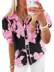 Women's Puff Sleeve Floral Print Button Down Shirts