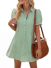 Women's Collar Half Button Casual Striped Dress