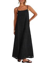 Women's Spaghetti Strap Floral Eyelet Maxi Dress