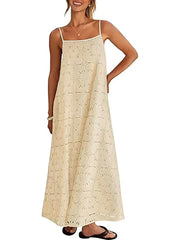 Women's Spaghetti Strap Floral Eyelet Maxi Dress